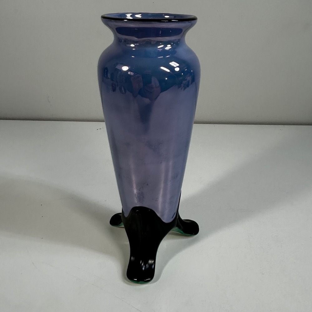 Vintage Noritake Lavender Luster Porcelain Vase Black Tripod Base Hand Painted - Picture 7 of 11